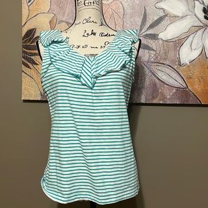 Green and white ruffle top